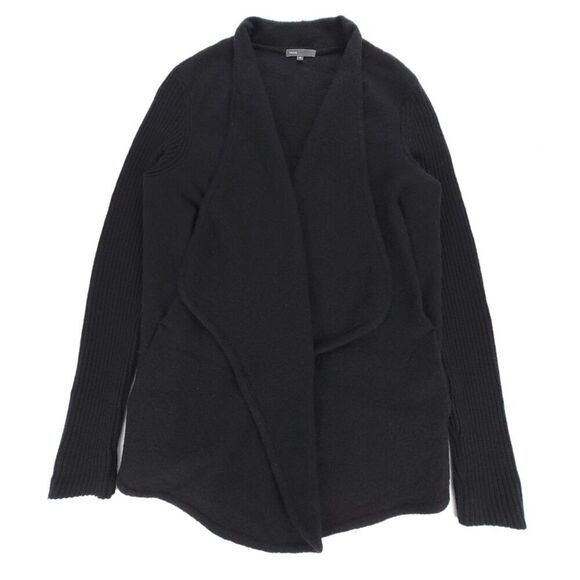 VINCE Wool Shawl Collar Waterfall Cardigan Sweater Quiet Luxury Medium Black - Picture 1 of 7